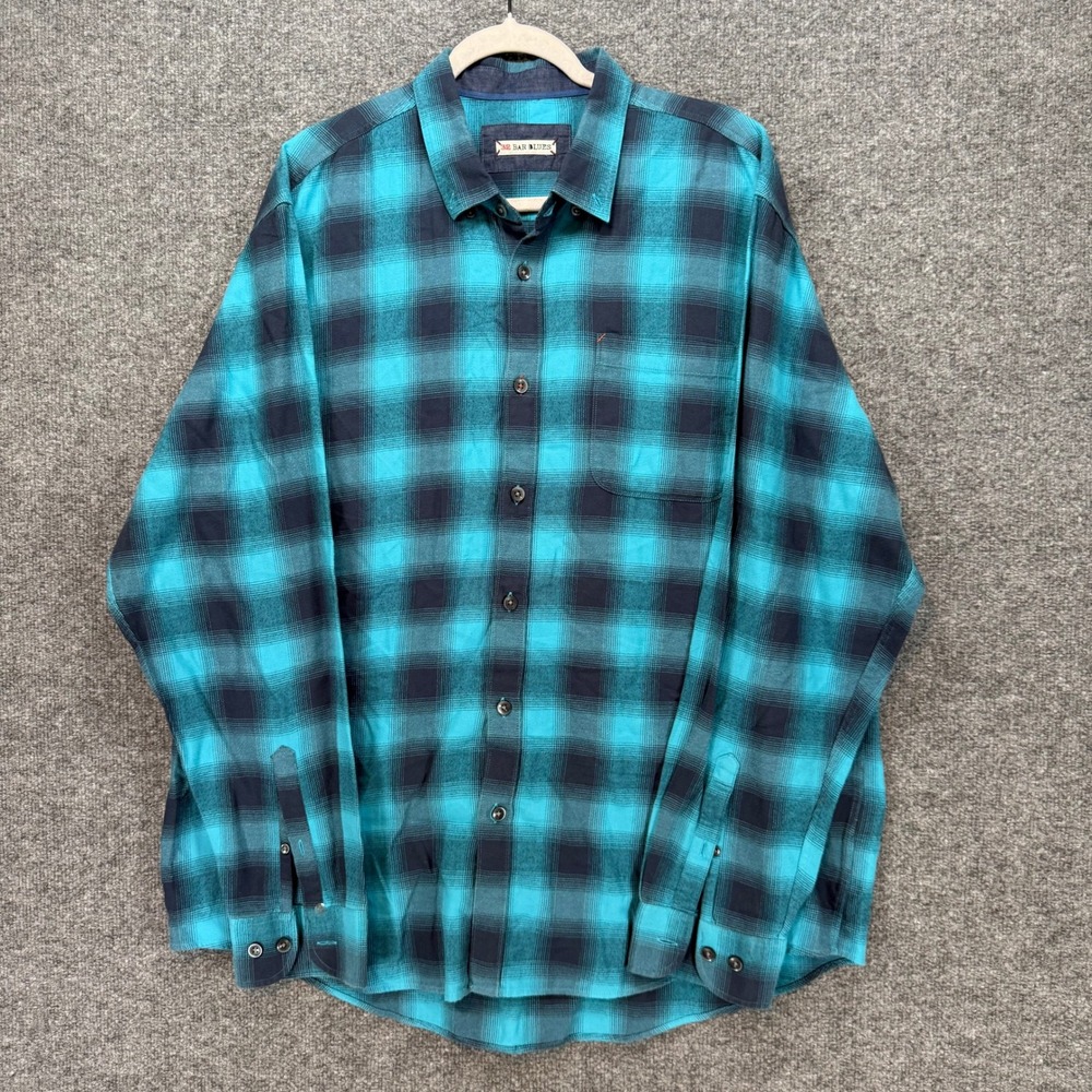32‎ Bar Blues Flannel Shirt Mens XL Teal Buffalo Plaid Button Up Long Sleeve